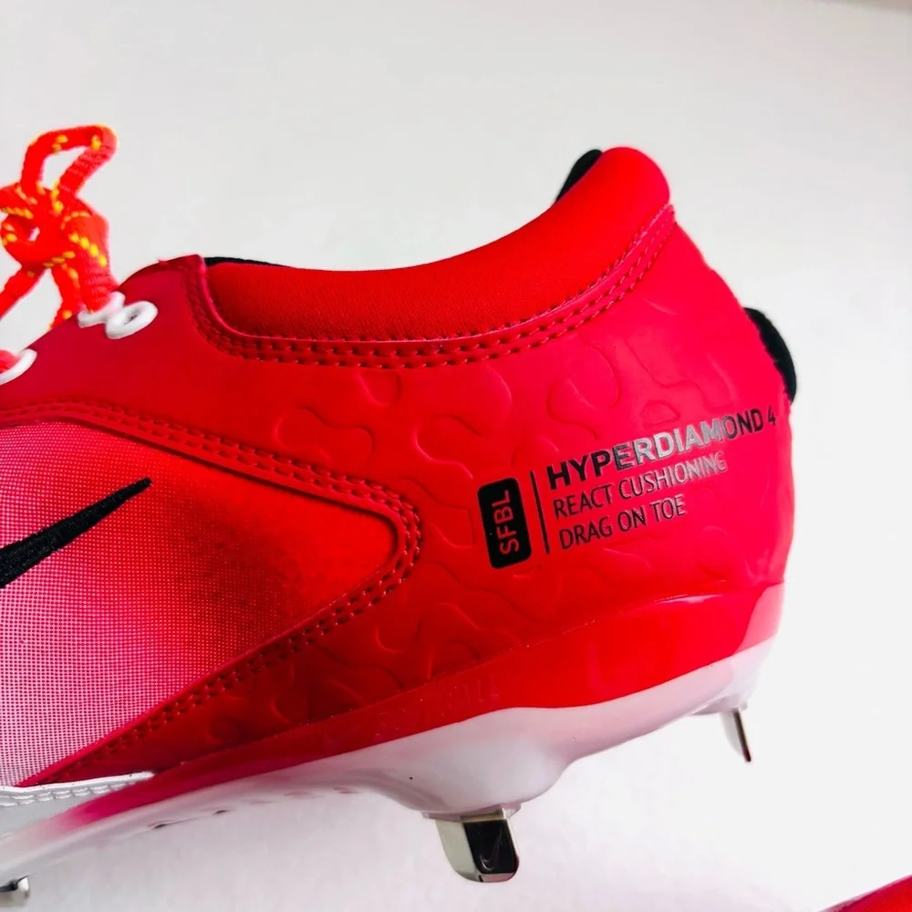 NWT Nike Womens Hyperdiamond 4 Elite Metal Softball Cleats Red/White Size 11.5